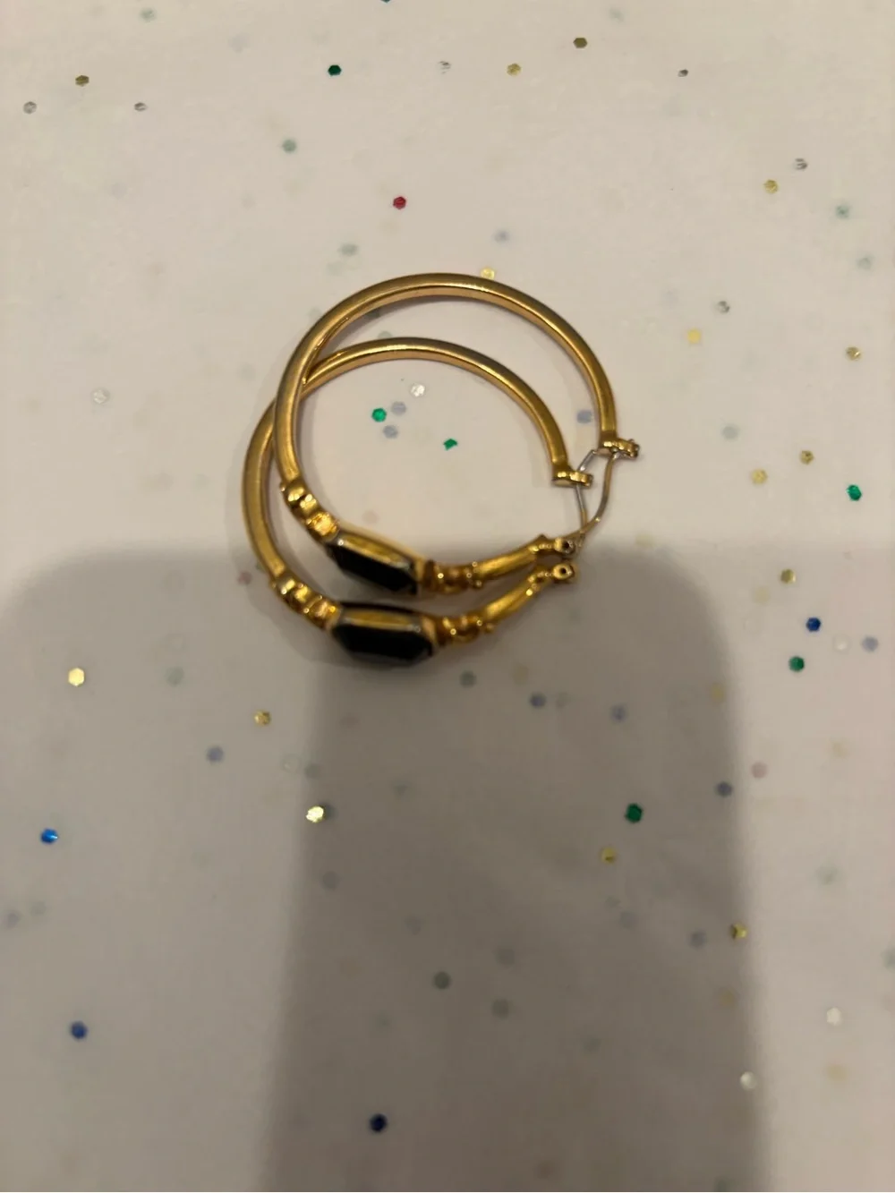 Macy's Gold Hoop Earrings with Black Accent